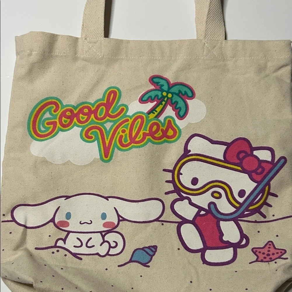 Hello Kitty Natural Canvas Tote Bag -Good Vibes NWT